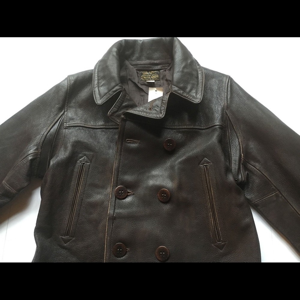 POLO RALPH LAUREN LEATHER PEACOAT LARGE